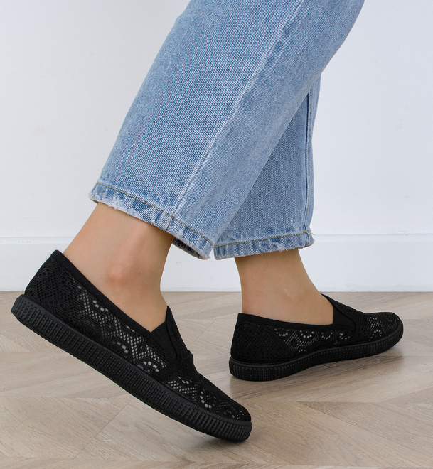 CZARNE DAMSKIE BALERINKI TENISÓWKI KORONKOWE ALMOR 6