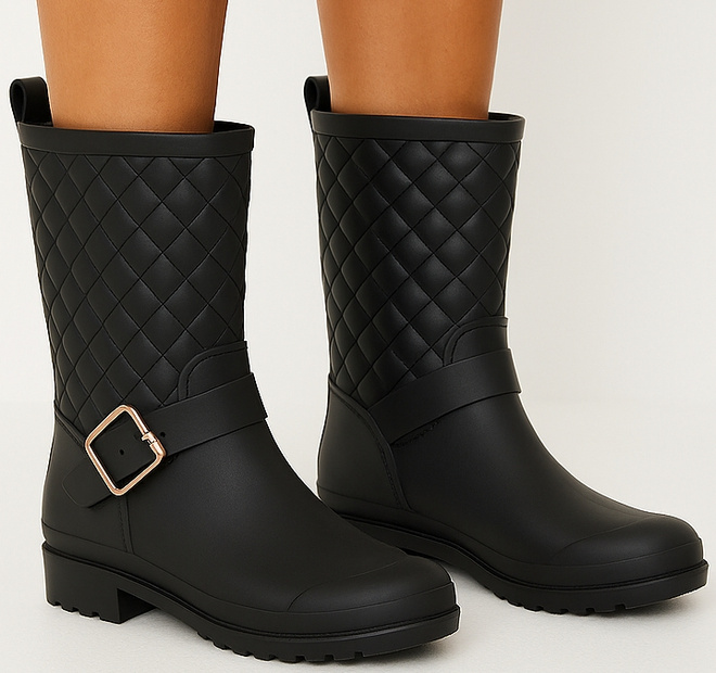 CZARNE MATOWE KALOSZE BOTKI WSUWANE KLAMRA MONAS 4