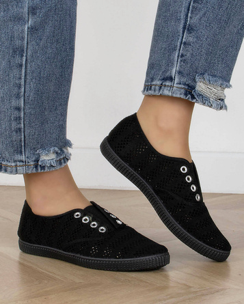 CZARNE TENISÓWKI TRAMPKI KORONKOWE KLASYCZNE