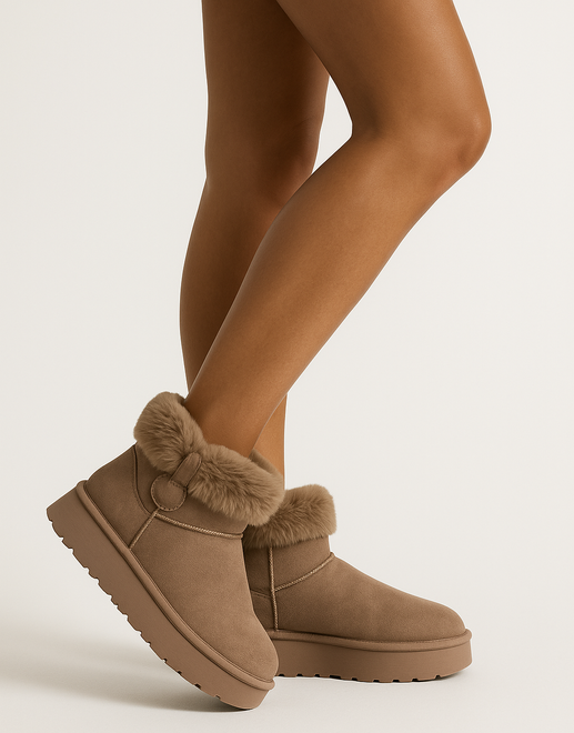 BEŻOWE KHAKI OCIEPLANE ŚNIEGOWCE BOTKI NA PLATFORMIE FRELINA