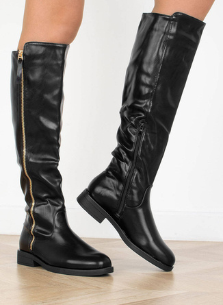 CZARNE KOZAKI SKÓRZANE ZŁOTY ZAMEK KELLY