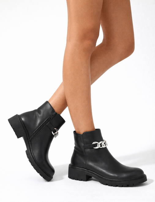 CZARNE DAMSKIE BOTKI NA PLATFORMIE SKÓRZANE ZAMEK