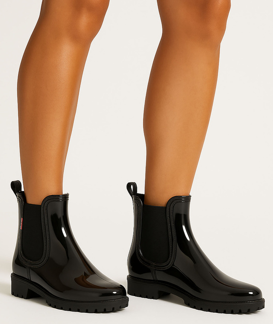 CZARNE DAMSKIE KRÓTKIE KALOSZE LAKIEROWANE SZTYBLETY BESIEL