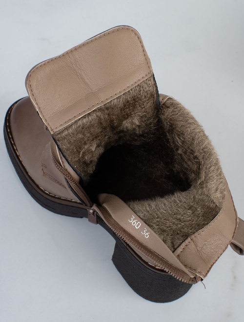 KHAKI DAMSKIE BOTKI NA SŁUPKU SKÓRZANE OLO