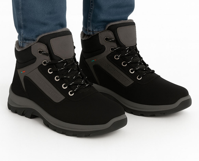 CZARNE MĘSKIE OCIEPLANE BUTY TREKKINGOWE TRAPERY 2