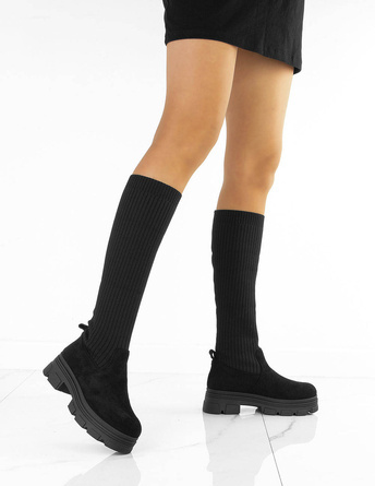 CZARNE KOZAKI Z ELASTYCZNĄ CHOLEWKĄ ZAMSZOWE MINDIS