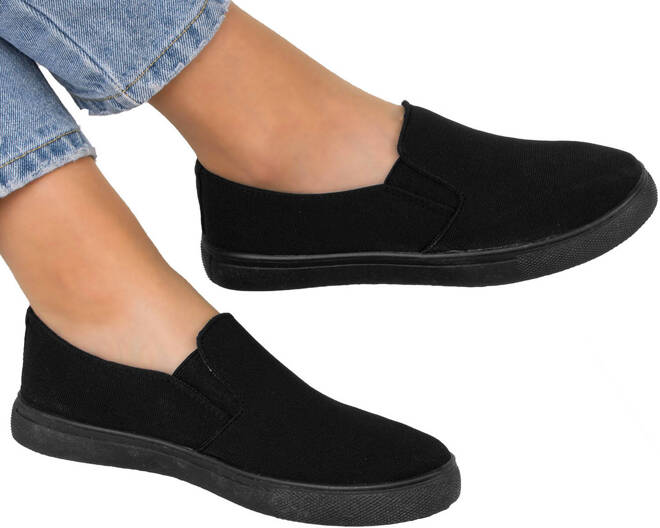 CZARNE TENISÓWKI BALERINKI WSUWANE SLIP ON EVI 2