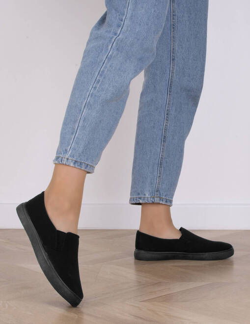 CZARNE TENISÓWKI BALERINKI WSUWANE SLIP ON EVI 7