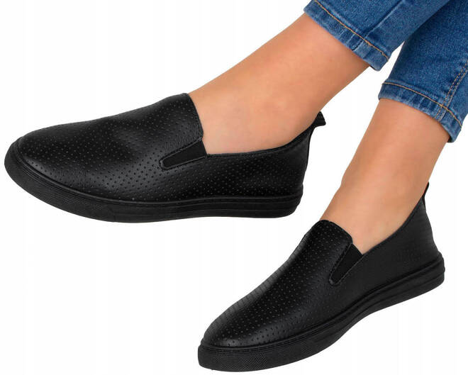 CZARNE TRAMPKI TENISÓWKI AŻUROWE SLIP ON  4