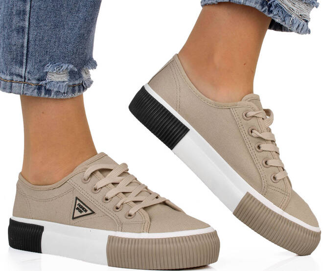 DAMSKIE BEŻOWE SNEAKERSY SPORTOWE TRAMPKI KHAKI AUSTYN 2