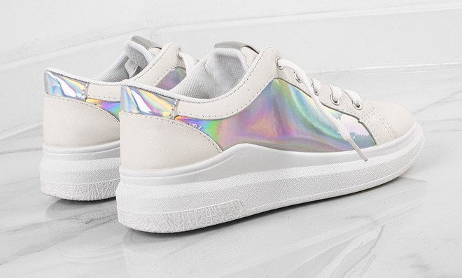 SNEAKERSY BIAŁE SKÓRZANE BUTY SPORTOWE HOLOGRAM TRAMPKI 5